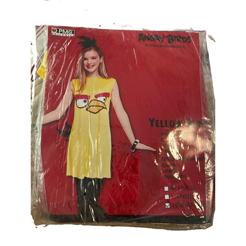NIB PMG Girls Yellow Bird Costume Angry Birds Dress & Headpiece - Sz 14-16